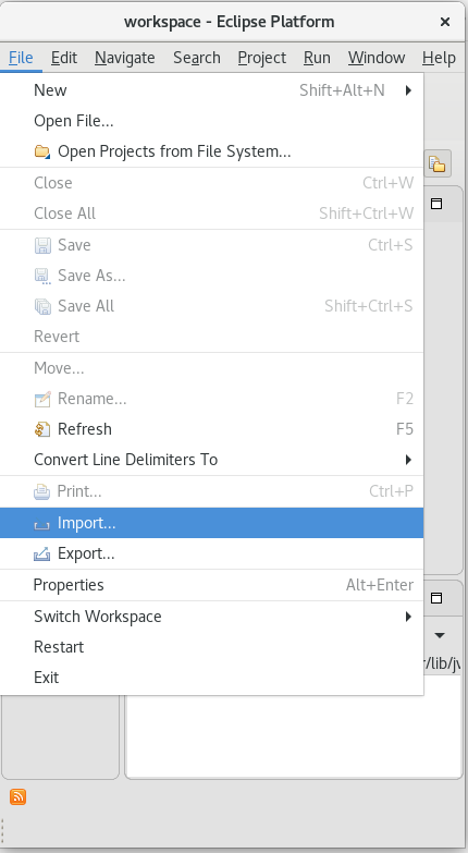 screenshot of the import button