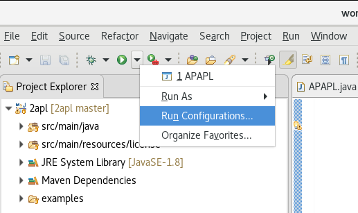 Run configurations option