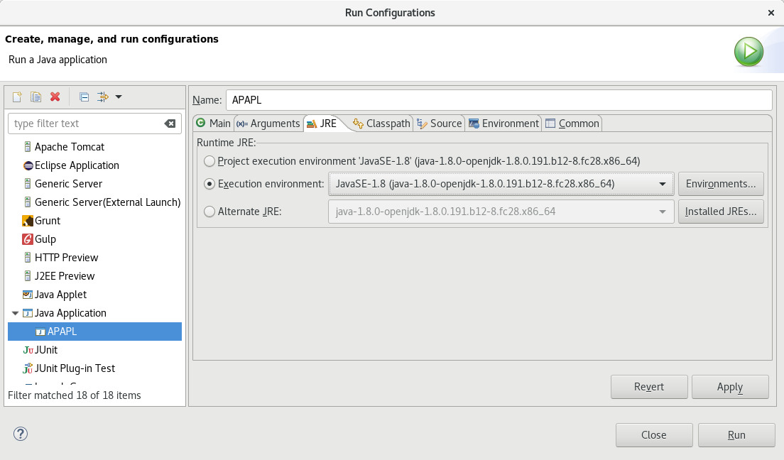 Setting Java 1.8 as the Execution environment